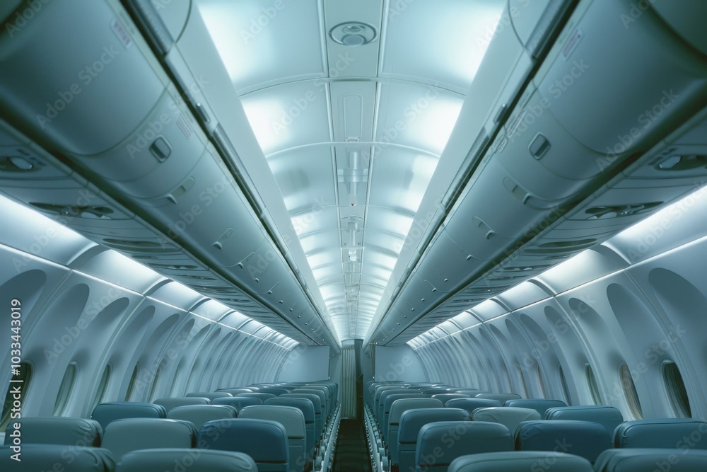 Rows of empty airplane seats await passenger boarding Rows of empty airplane seats await passenger boarding