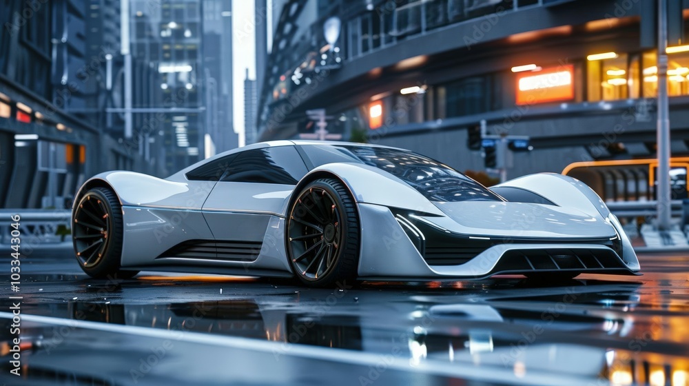 Express the excitement of electric transportation in a futuristic 3D illustration of an electronic electric car Express the excitement of electric transportation in a futuristic 3D illustration of an electronic electric car