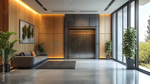 Wallpaper Mural Modern building interior, sunny corridors with large Windows and comfortable orange sofas Torontodigital.ca