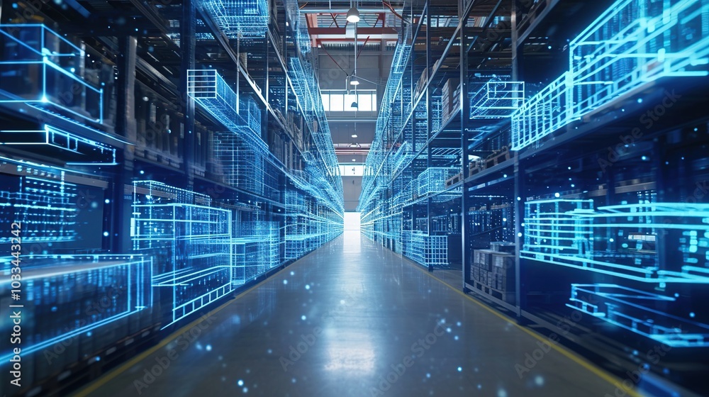 Futuristic technology retail warehouse. Blue tone. Futuristic technology retail warehouse. Blue tone.