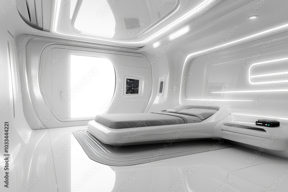 Futuristic Bedroom with Sleek Furniture and Cutting-Edge Technology Futuristic Bedroom with Sleek Furniture and Cutting-Edge Technology