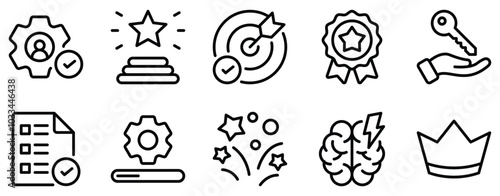 Success Icon Set Motivational Line Style Collection for Achievement and Growth