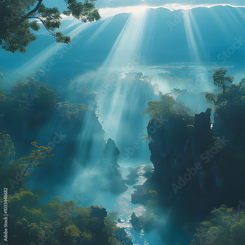 underwater scene with rays of light. Generative AI