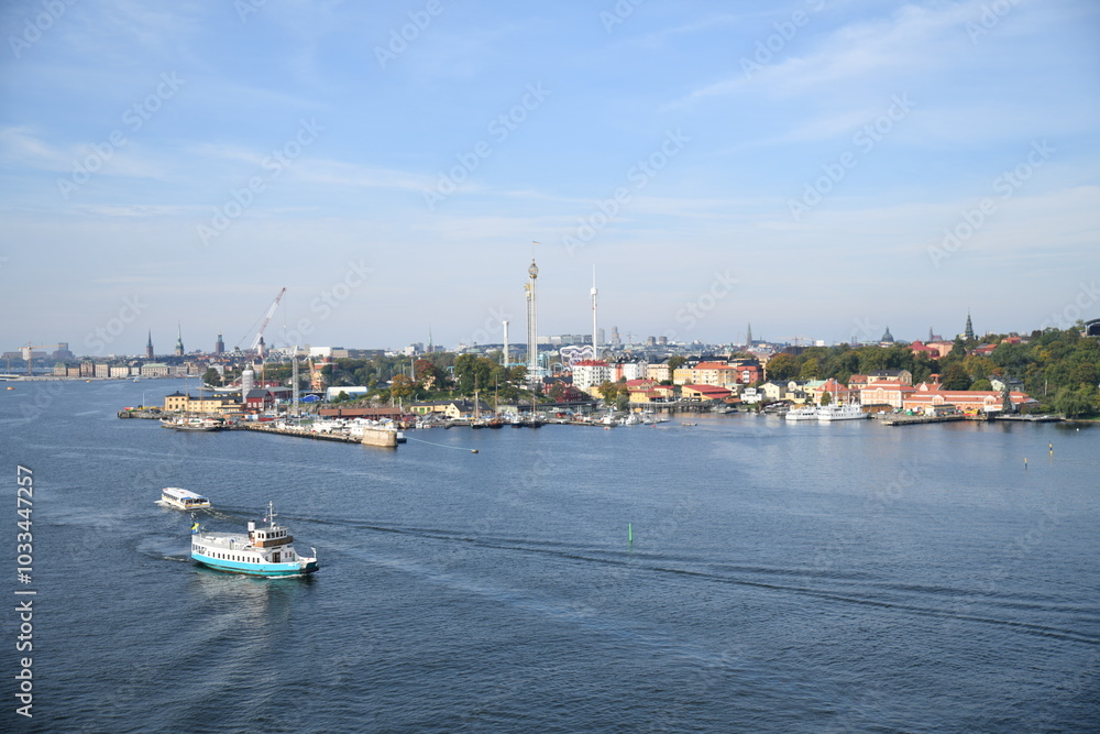 Stockholm city in Sweden; arriving with the cruise ship through the fjord Stockholm city in Sweden; arriving with the cruise ship through the fjord