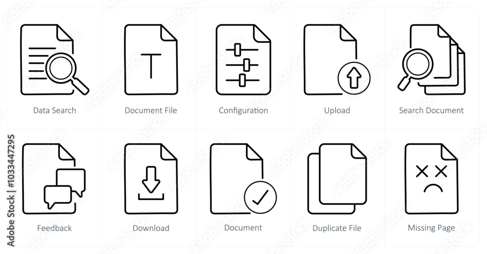 A set of 10 File icons as data search, document file, configuration A set of 10 File icons as data search, document file, configuration