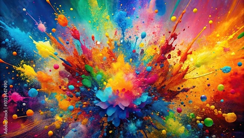 Abstract art with bold colors and dynamic splatter on canvas