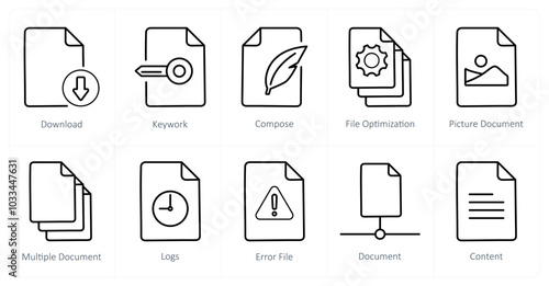 A set of 10 File icons as download, keywork, compose