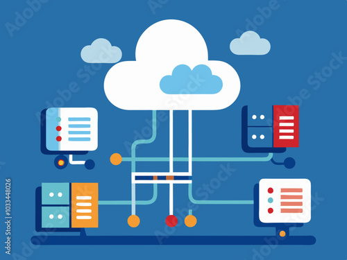 Cloud computing technology concept. Data center and server. Vector illustration.
Cloud computing concept. Server and network on blue background. Vector illustration
