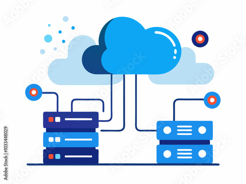 Cloud computing technology concept. Data center and server. Vector illustration.
Cloud computing concept. Server and network on blue background. Vector illustration
