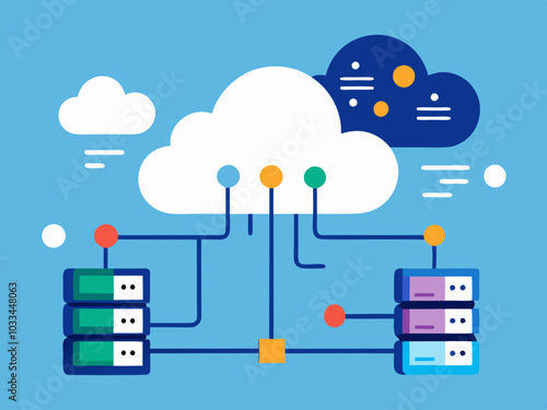 Cloud computing technology concept. Data center and server. Vector illustration.
Cloud computing concept. Server and network on blue background. Vector illustration
