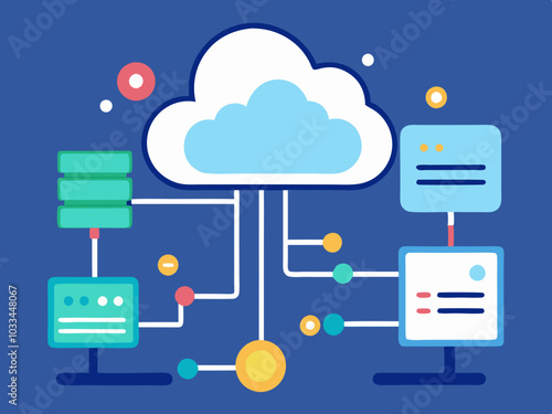 Cloud computing technology concept. Data center and server. Vector illustration.
Cloud computing concept. Server and network on blue background. Vector illustration
