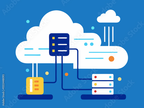 Cloud computing technology concept. Data center and server. Vector illustration.
Cloud computing concept. Server and network on blue background. Vector illustration
