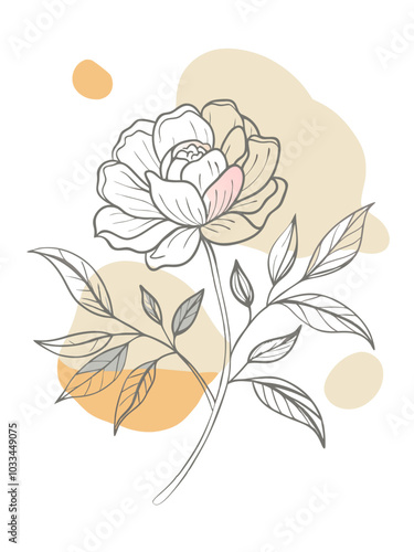 Modern Peony Flower Vector Illustration with Natural Tones