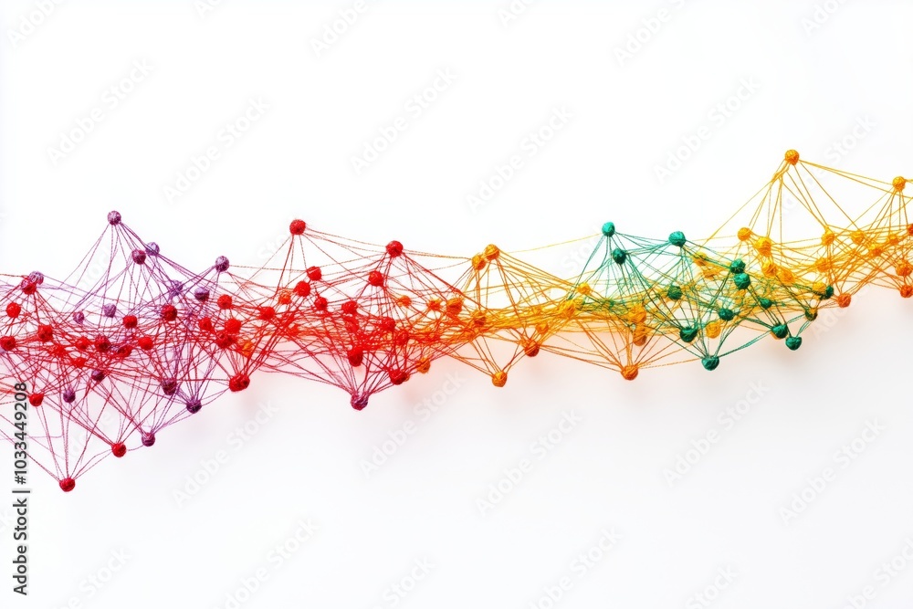 modern conceptual web line connection of color yarn from nail node to node on white background , networking concept modern conceptual web line connection of color yarn from nail node to node on white background , networking concept