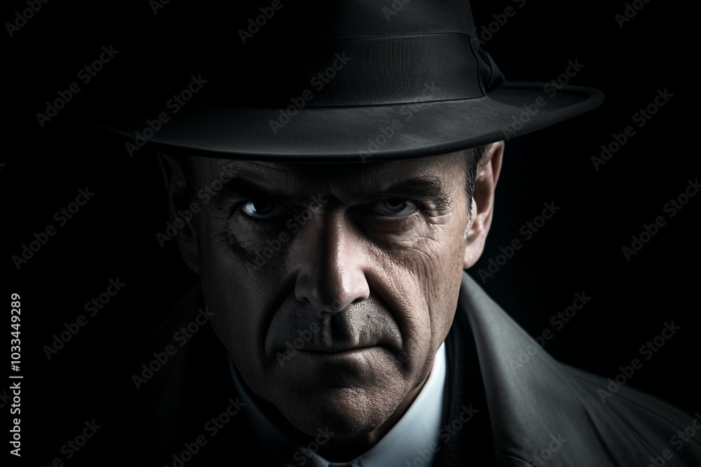 Generative AI illustration of secret agent spy person classic spy movie stylish action clothes scene Generative AI illustration of secret agent spy person classic spy movie stylish action clothes scene