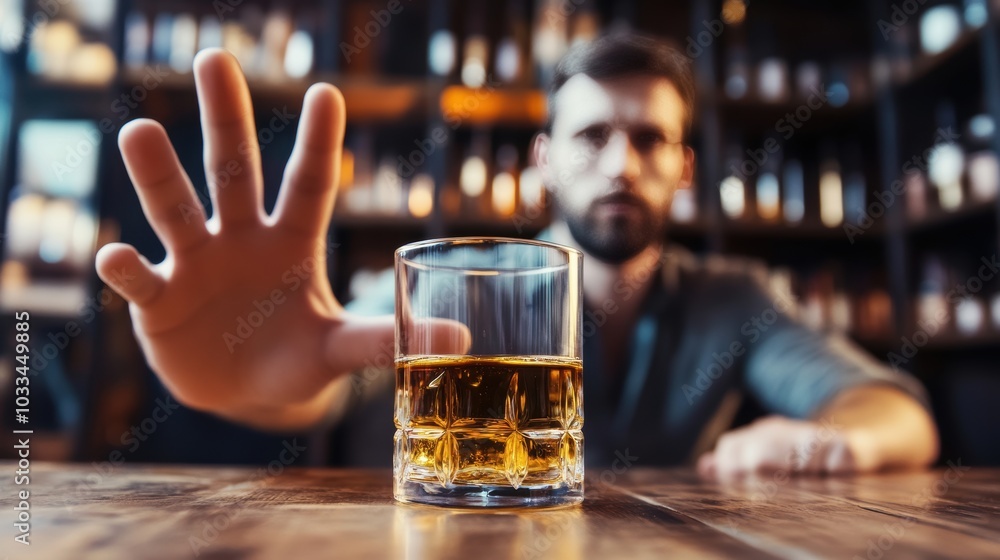 man refuses say no and avoid to drink an alcohol whiskey , stopping hand sign male, alcoholism treatment, alcohol addiction, quit booze, Stop Drinking Alcohol. Refuse Glass liquor, unhealthy, reject man refuses say no and avoid to drink an alcohol whiskey , stopping hand sign male, alcoholism treatment, alcohol addiction, quit booze, Stop Drinking Alcohol. Refuse Glass liquor, unhealthy, reject