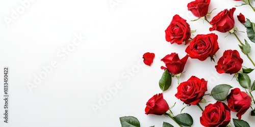 Fototapeta Naklejka Na Ścianę i Meble -  greeting card. arrangement of flowers. bouquet of red roses on a white background with space for text.