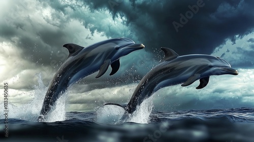 Dolphins Leaping Through the Ocean in Dramatic Scene