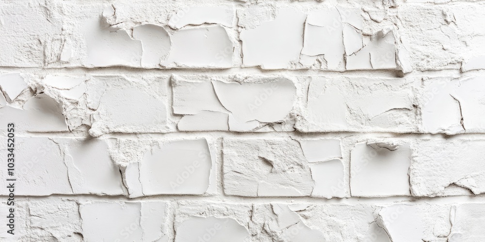 Fototapeta premium Textured white brick wall with a stucco pattern. Abstract background featuring a plaster decorative pattern, relevant for interior design and construction concepts.
