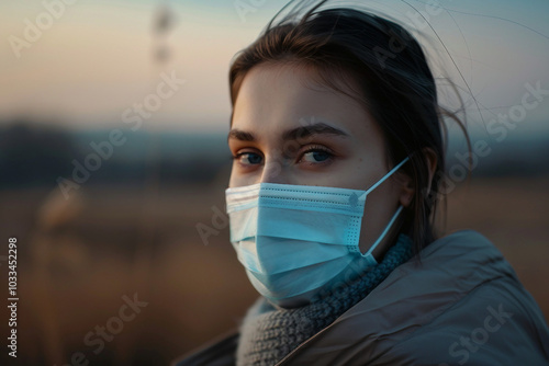 Covid global sefety campaign, Generative AI photo of people in protective facial mask quarantine pandemia photo