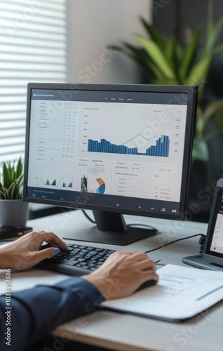 Analyzing Business Data on Computer Screen