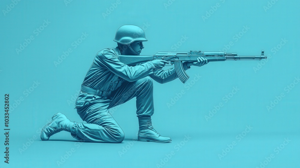Soldier in Action with Rifle in Futuristic Style Soldier in Action with Rifle in Futuristic Style