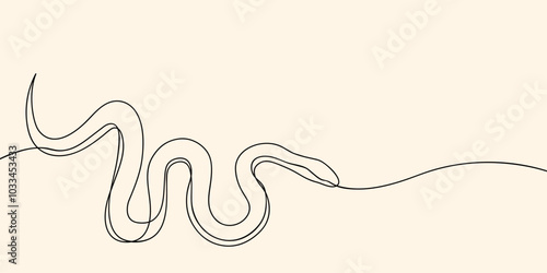 Continuous line drawing of crawling poisonous snake. Minimalist black linear sketch isolated on white background. Hand drawn vector illustration.