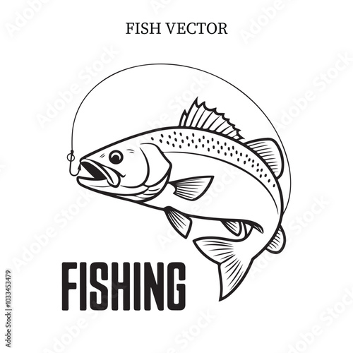 black snapper isolated vector illustration. Fishing logo of red snapper. Fishing emblem for company or sports club. Marine theme background. photo