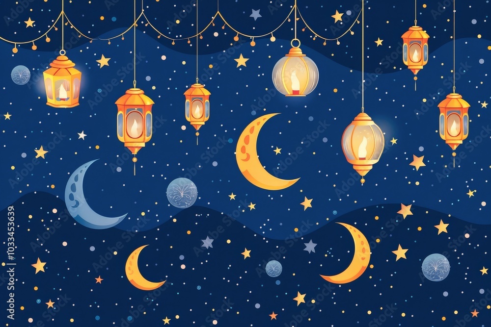 Fototapeta premium Ramadan Night Sky Illustration