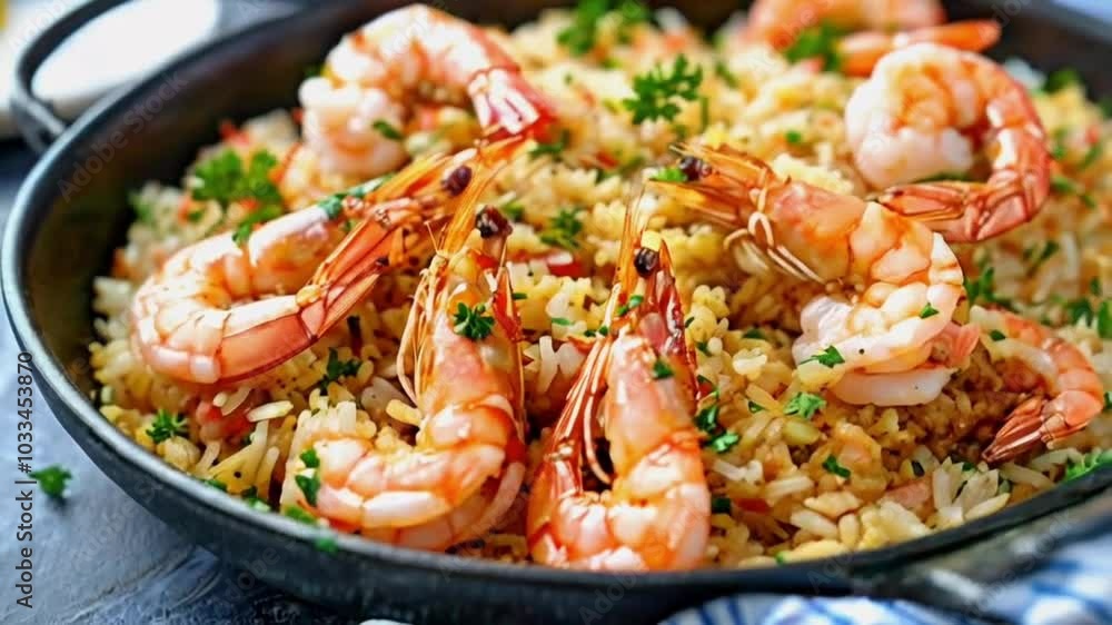 Delicious fried shrimp served with rice and colorful vegetables in a bowl, perfect for a gourmet seafood meal Delicious fried shrimp served with rice and colorful vegetables in a bowl, perfect for a gourmet seafood meal