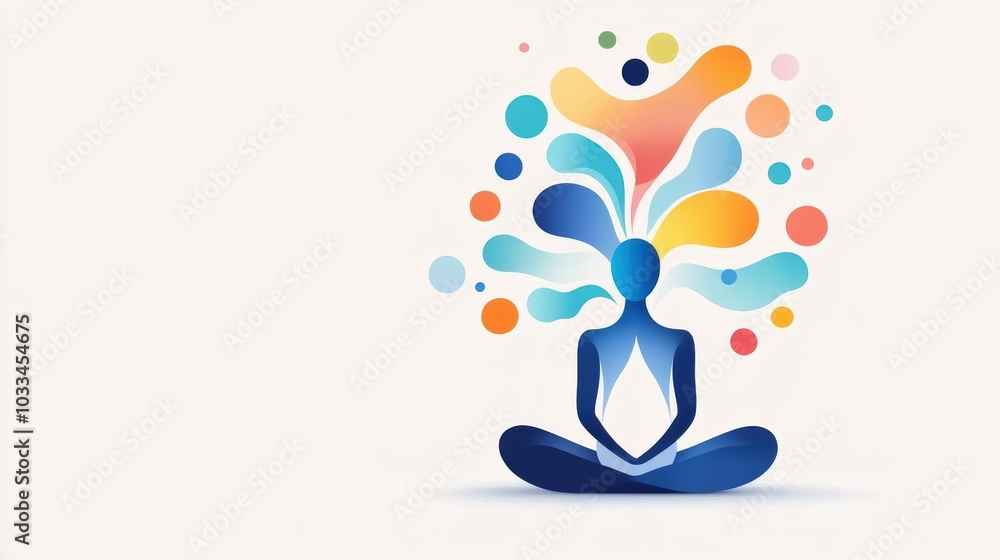 A vibrant illustration of a person meditating, surrounded by colorful, abstract shapes representing creativity and mindfulness. A vibrant illustration of a person meditating, surrounded by colorful, abstract shapes representing creativity and mindfulness.