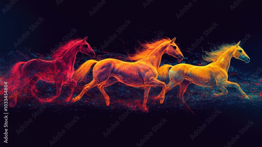 Horse silhouettes created by streaming betting data on screen Horse silhouettes created by streaming betting data on screen