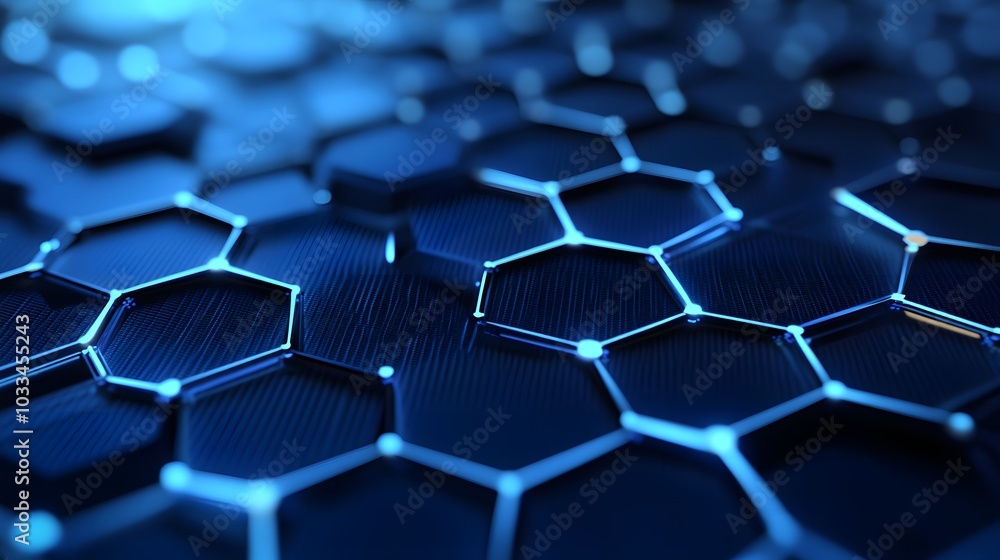Abstract 3D Rendering of Interconnected Blue Hexagons Abstract 3D Rendering of Interconnected Blue Hexagons