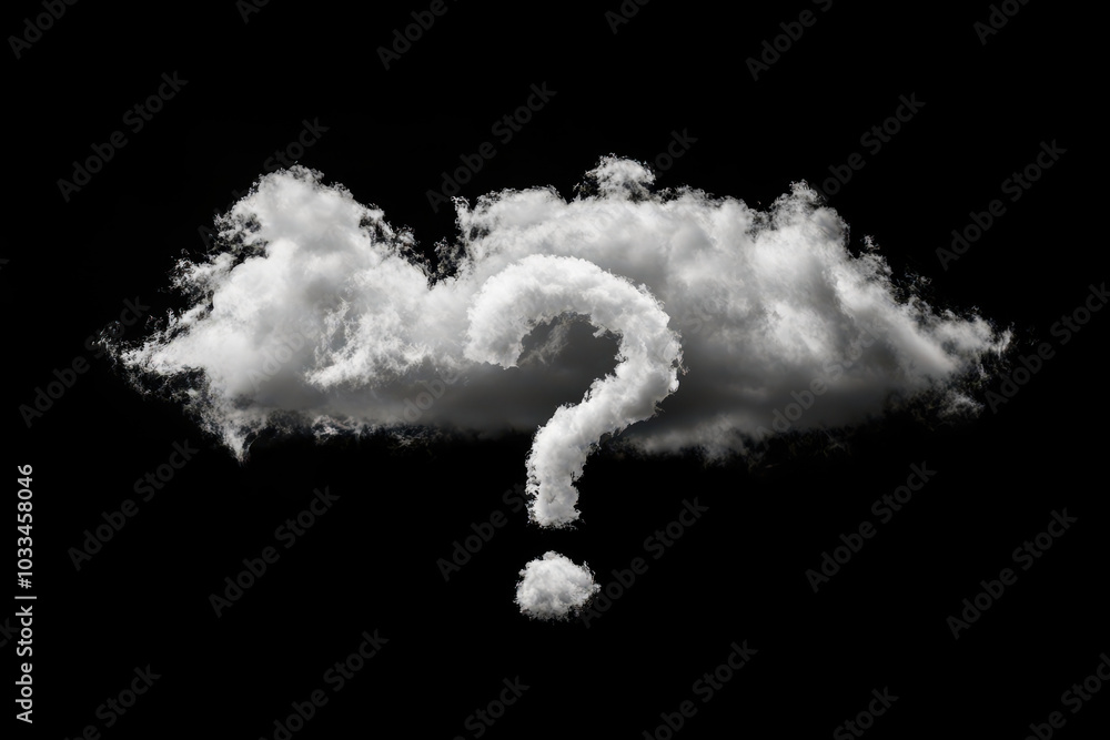 question mark from the clouds on isolated black background. question mark from the clouds on isolated black background.