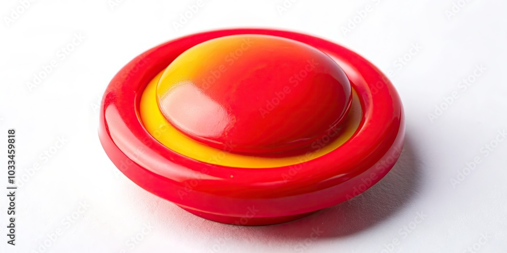 Vibrant Red and Yellow Button with a Distinctive Red Point on a Crisp White Background, Perfect for UI Elements, Design Projects, and Modern Aesthetic Inspirations Vibrant Red and Yellow Button with a Distinctive Red Point on a Crisp White Background, Perfect for UI Elements, Design Projects, and Modern Aesthetic Inspirations