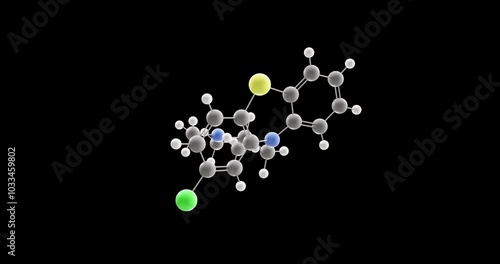 Chlorpromazine molecule, rotating 3D model of antipsychotic, looped video on a black background photo