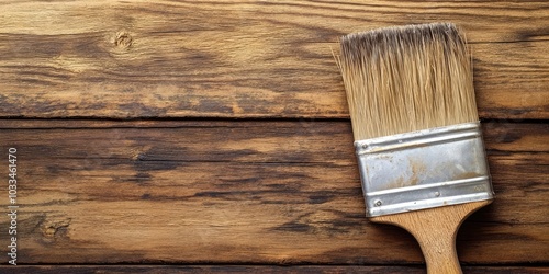 Brush on a wooden boards background. Represents the concept of repair, construction, or DIY home improvement. photo