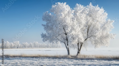 Wallpaper Mural Cold winter day with stunning hoarfrost and rime on trees, featuring frost-covered branches and a serene snowy landscape, capturing the beauty of a frozen forest under a clear sky for a tranquil winte Torontodigital.ca