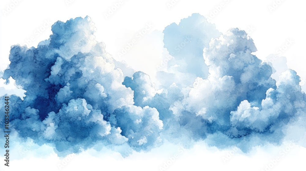 Beautiful Blue Watercolor Rainclouds Creating a Serene Atmosphere for Backgrounds, Art Projects, and Creative Designs Beautiful Blue Watercolor Rainclouds Creating a Serene Atmosphere for Backgrounds, Art Projects, and Creative Designs