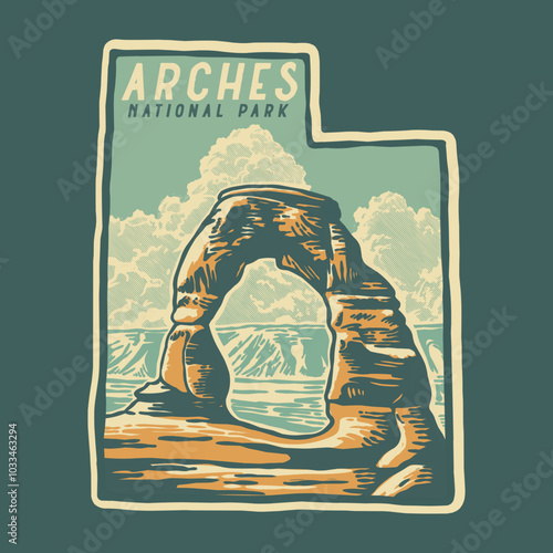 ARCHES NATIONAL PARK BADGE DESIGN ILLUSTRATIONS VINTAGE STYLE