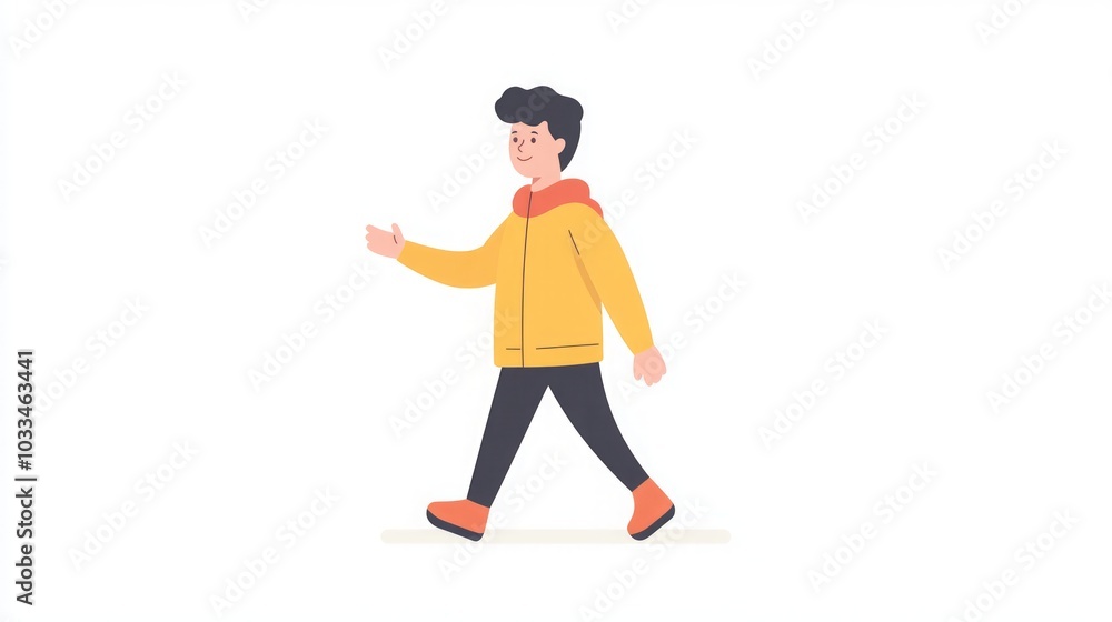 Smiling Man Walking in Casual Wear - Illustration Smiling Man Walking in Casual Wear - Illustration