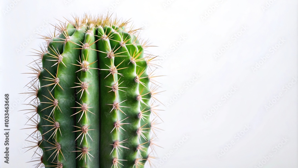 Close-up of a cactus tip on a white backdrop Close-up of a cactus tip on a white backdrop