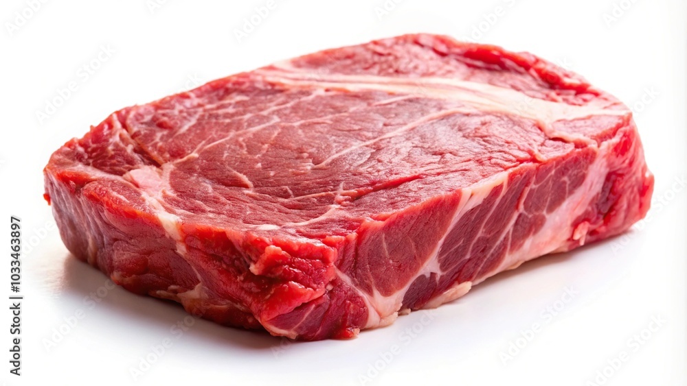 Close-up of fresh raw beef steak isolated on white background, large piece of buffalo meat filet, close-up Close-up of fresh raw beef steak isolated on white background, large piece of buffalo meat filet, close-up