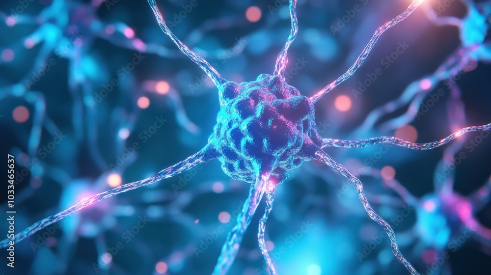 The concept of neural networks in electric blue and violet colors The concept of neural networks in electric blue and violet colors