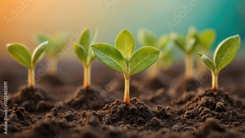 Young sprout growing in the soil with blur background