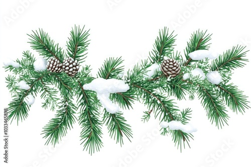 Green pine tree branches garland decoration christmas winter.