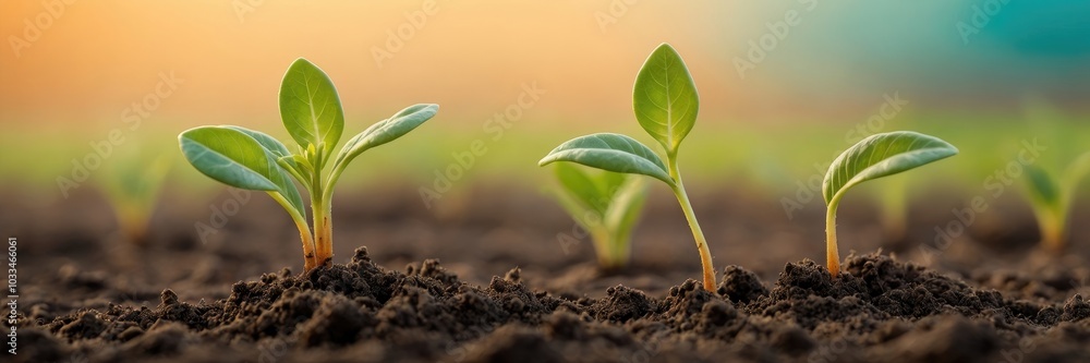 Young sprout growing in the soil with blur background Young sprout growing in the soil with blur background