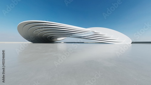 3d render of white futuristic architecture, abstract structure with empty concrete floor