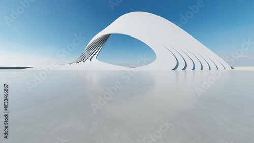 3d render of white futuristic architecture, abstract structure with empty concrete floor