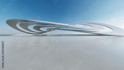 Fototapeta Naklejka Na Ścianę i Meble -  3d render of white futuristic architecture, abstract structure with empty concrete floor